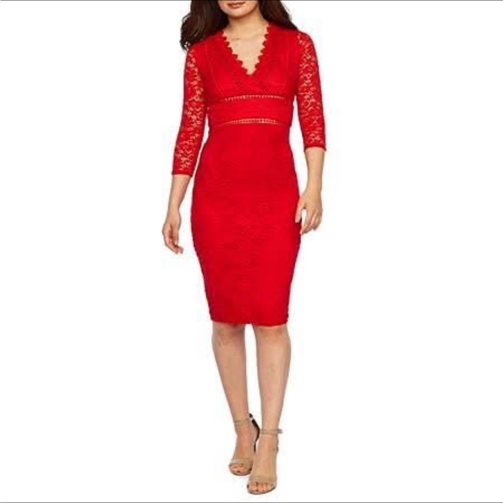Premier Red Long Sleeve Lace Dress